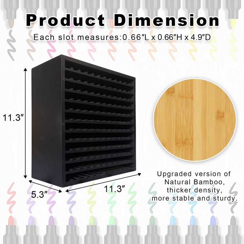 MinBoo Bamboo Marker Organizer Wooden Art Supply Storage Organizer Rack Art Markers Pens Colored Pencils Paint Brushes Stationary Organizer Holder (Black, Rack for 144 Markers) - Image 2