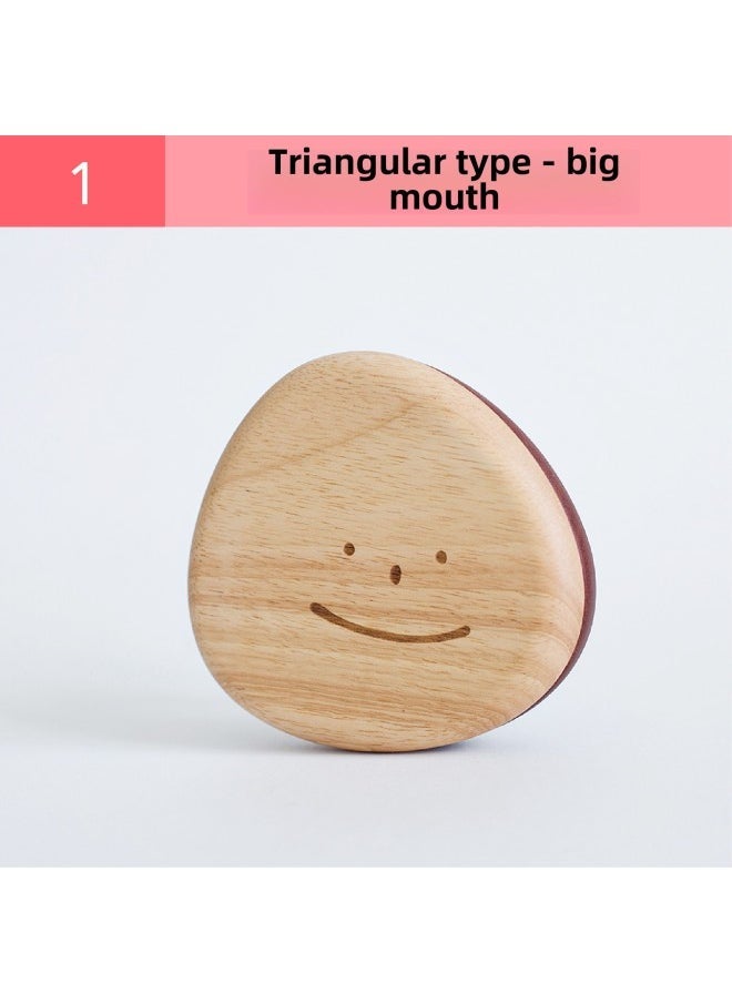 Ink Small Deciduous Teeth Storage Box Solid Wood Children's Memorial Baby Boys And Girls Teeth Storage Box Advanced Engraving-Color:Smiley Face Teeth Box (No.1) Triangle-Big Mouth - Image 1