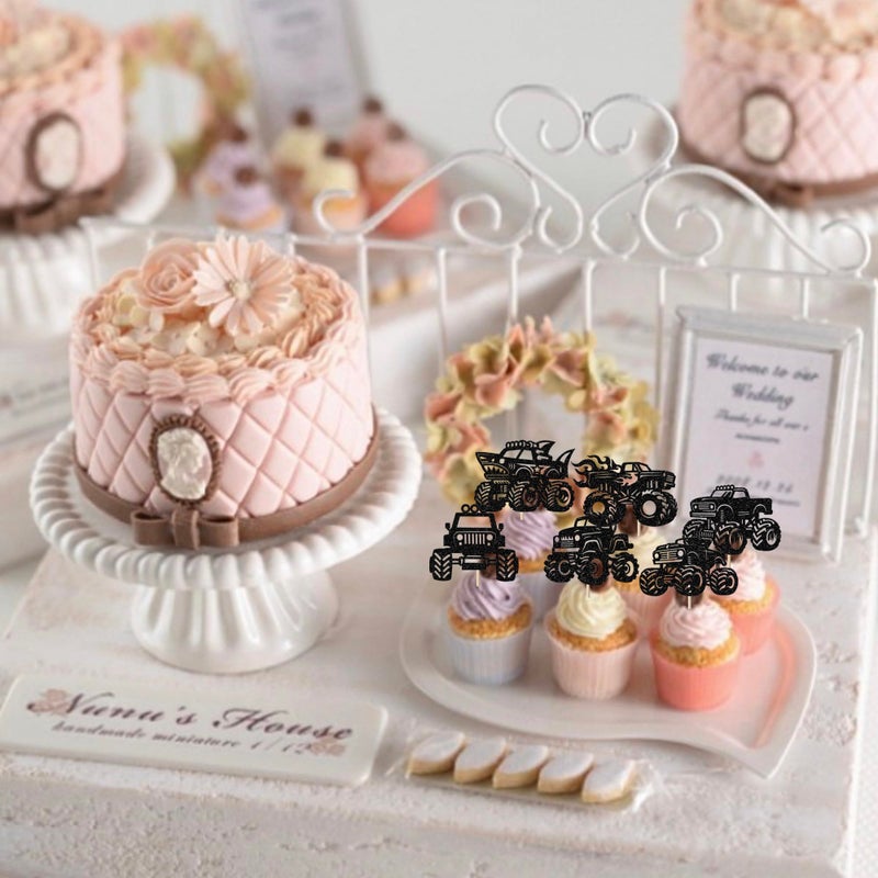Rsstarxi Rsstarxi 24 Pack Monster Truck Birthday Cupcake Toppers Monster Off-Road Truck Cupcake Picks Decoration for Monster Truck Hot Wheels Cars Baby Shower Birthday Party Cake Decorations Supplies - Image 5