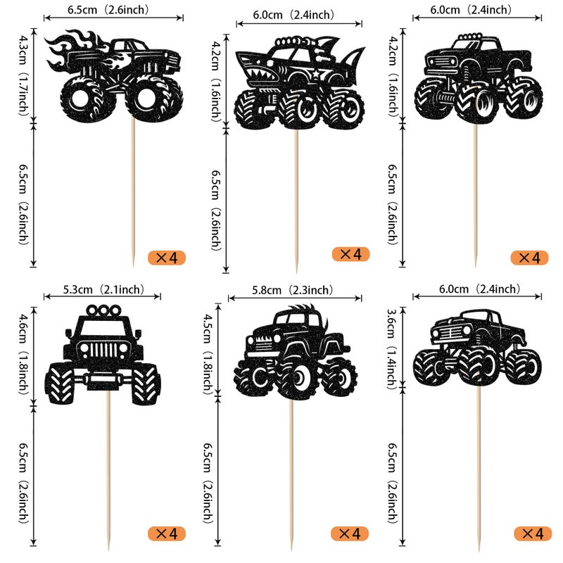 Rsstarxi Rsstarxi 24 Pack Monster Truck Birthday Cupcake Toppers Monster Off-Road Truck Cupcake Picks Decoration for Monster Truck Hot Wheels Cars Baby Shower Birthday Party Cake Decorations Supplies - Image 2