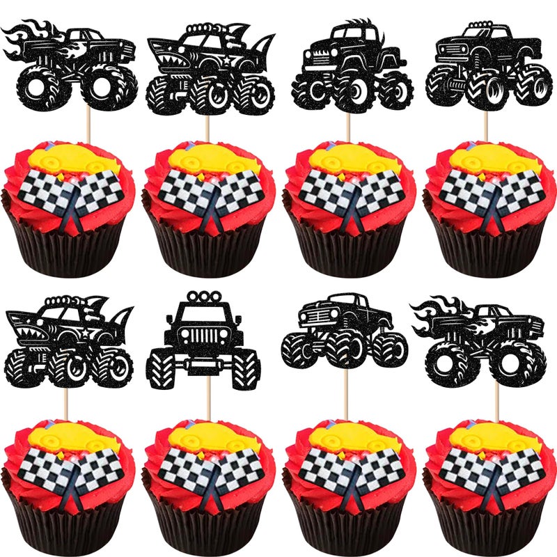 Rsstarxi Rsstarxi 24 Pack Monster Truck Birthday Cupcake Toppers Monster Off-Road Truck Cupcake Picks Decoration for Monster Truck Hot Wheels Cars Baby Shower Birthday Party Cake Decorations Supplies - Image 1