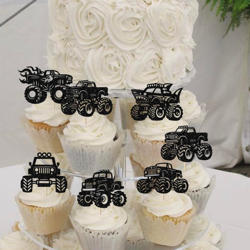 Rsstarxi Rsstarxi 24 Pack Monster Truck Birthday Cupcake Toppers Monster Off-Road Truck Cupcake Picks Decoration for Monster Truck Hot Wheels Cars Baby Shower Birthday Party Cake Decorations Supplies - Image 3