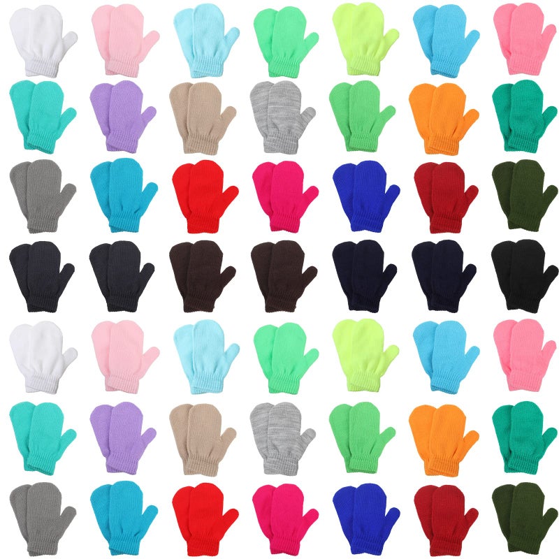Handepo 50 Pairs Kids Winter Mittens Gloves Bulk Toddler Stretch Mittens Children Knit Gloves for Homeless Little Girl Boys(Multi Color, 50 Pairs) - Image 1