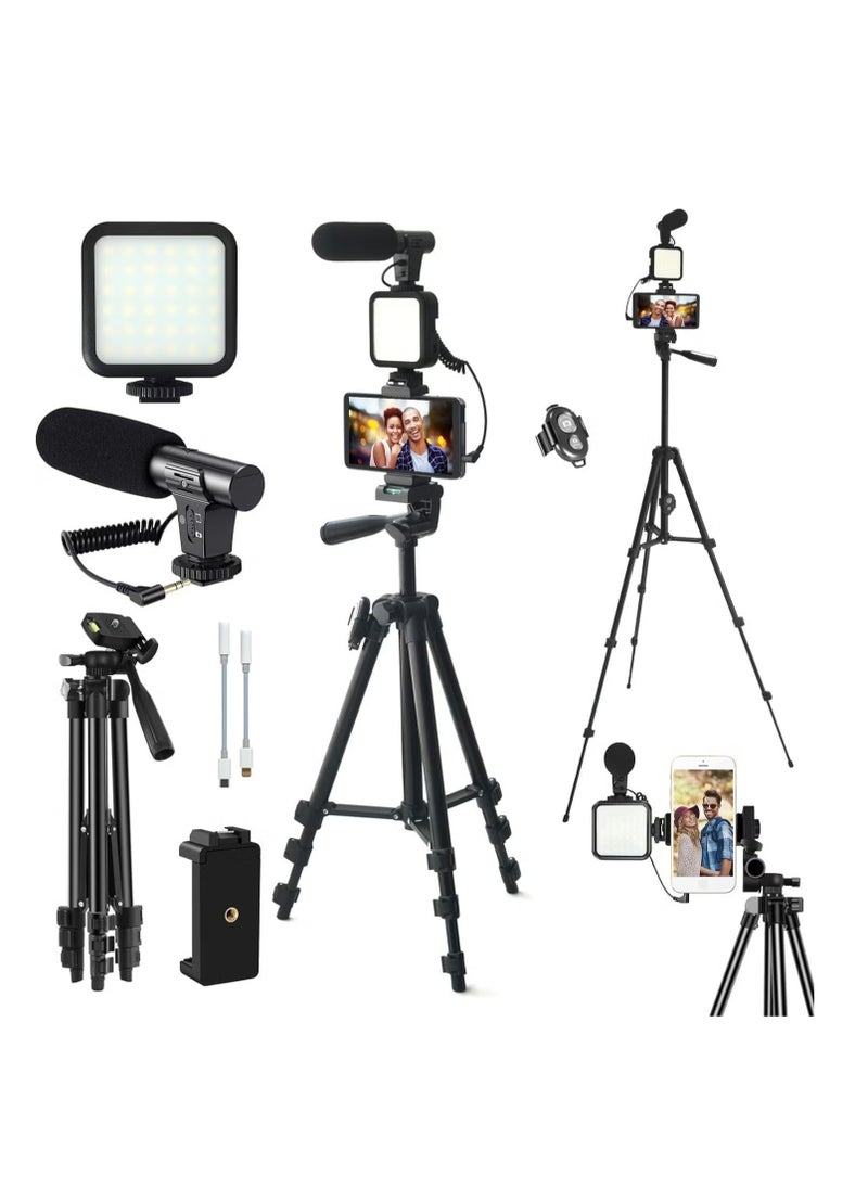 JAJEEK - YouTube Video Recording Kit for Beginners – Complete Vlogging Setup with 18" LED Ring Light, Tripod, Microphone, Phone Holder, and Remote Control – Ideal for Vloggers, Streamers, and Content Creators - Image 1