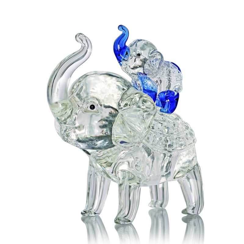 KRISININE KRISININE Crystal Elephant Figurines Mother Son Glass Elephants with Trunk Up Crystal Animal Collectible Figurines Ornaments Birthday for Mum Women Tabletop Decoration for Home Office