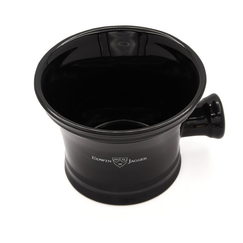Edwin Jagger RN46 Traditional Porcelain Luxury Shaving Bowl with Handle for Shaving Cream or Shaving Soap for Men and Women (Black) - Image 2