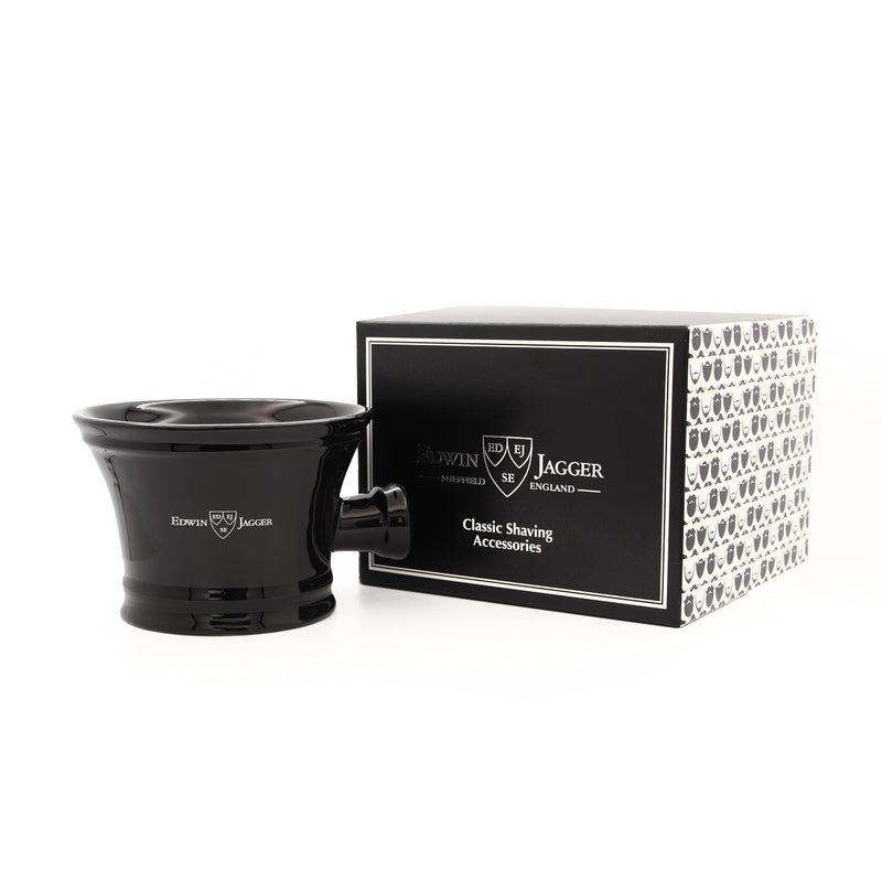 Edwin Jagger RN46 Traditional Porcelain Luxury Shaving Bowl with Handle for Shaving Cream or Shaving Soap for Men and Women (Black) - Image 3