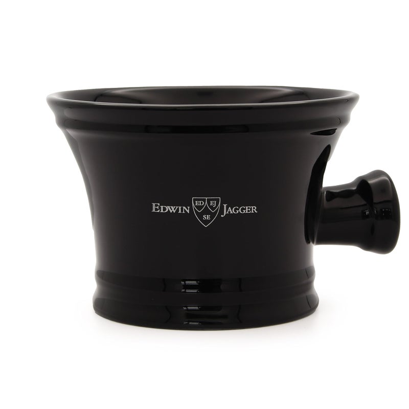Edwin Jagger RN46 Traditional Porcelain Luxury Shaving Bowl with Handle for Shaving Cream or Shaving Soap for Men and Women (Black) - Image 1