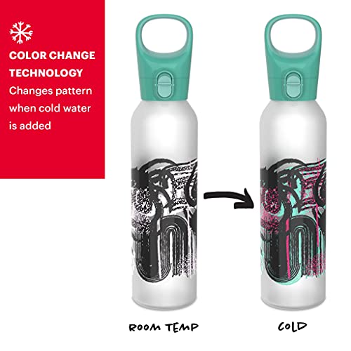 Pyrex 24-Oz Color Changing Glass Water Bottle with Silicone Coating, Leakproof and Textured Glass Reusable Water Bottle with Flip-Top Lid, Eco-Friendly, BPA-Free Silicone Coating, Doodles - Image 2