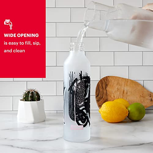 Pyrex 24-Oz Color Changing Glass Water Bottle with Silicone Coating, Leakproof and Textured Glass Reusable Water Bottle with Flip-Top Lid, Eco-Friendly, BPA-Free Silicone Coating, Doodles - Image 5