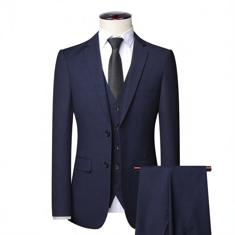 Men's Linen Suit Set Three-Piece Business Formal Wear Wedding Groom Best Man - Image 1