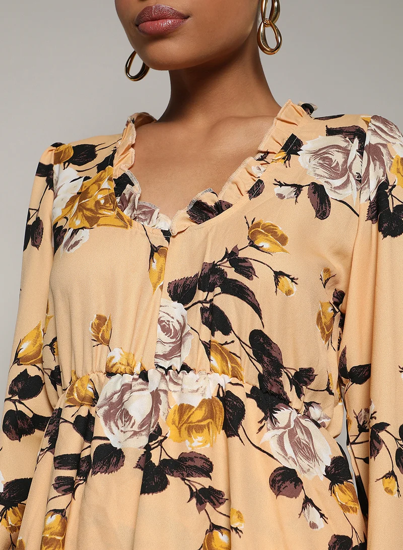 Pinacolada  Women's Pale Yellow Roses Mini Dress for Women | Best Price UAE