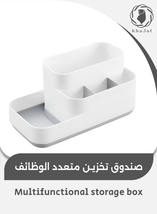 KHAJUL Multifunctional Storage Organizer, Plastic Toothbrush Holder and Cutlery Rack, 5 Compartments for Toiletries, Office Supplies, Cosmetics, Bathroom or Kitchen (Gray) - Image 1