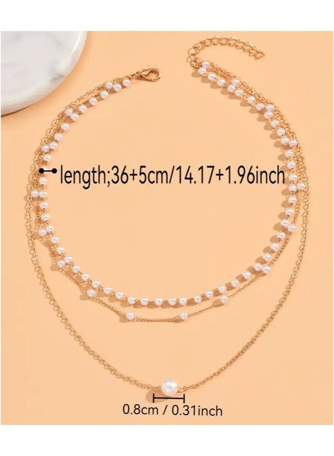 1pc 3-layer Pearl Chain Necklace New Women's High-end Versatile Neck Chain Clavicle Chain Pendant Chain Adult Daily Wear Ornament  - Image 2
