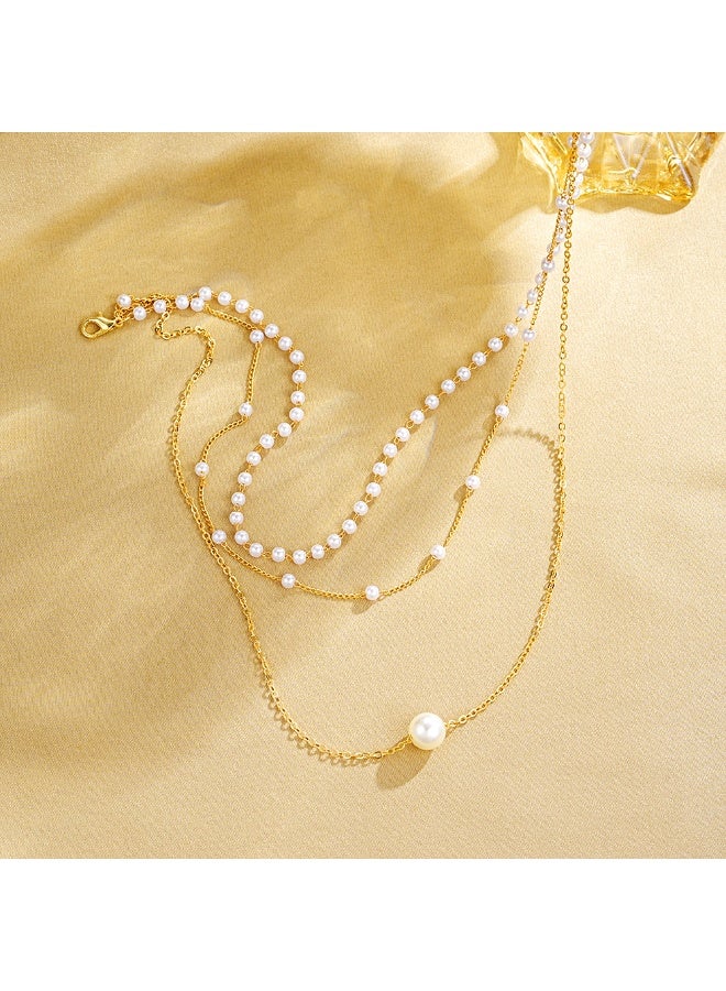 1pc 3-layer Pearl Chain Necklace New Women's High-end Versatile Neck Chain Clavicle Chain Pendant Chain Adult Daily Wear Ornament  - Image 5