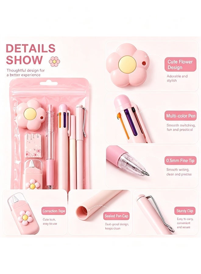 Wffo 7Pcs Pink Cute Stationery Set - Aesthetic Office & School Writing Supplies with Gel Pen, Highlighter, Ballpoint Pen, Mechanical Pencil, Correction Tape - Image 3