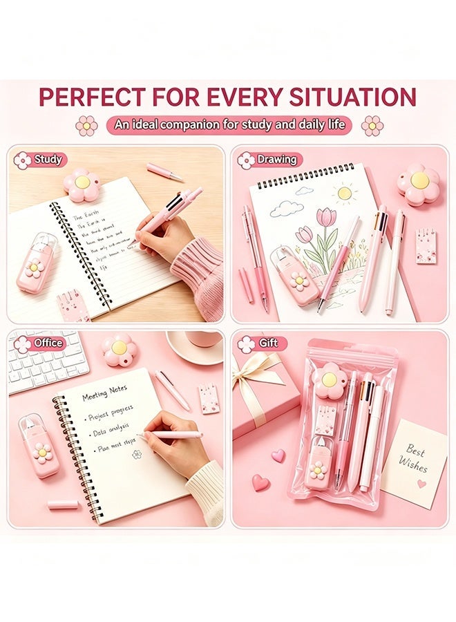 Wffo 7Pcs Pink Cute Stationery Set - Aesthetic Office & School Writing Supplies with Gel Pen, Highlighter, Ballpoint Pen, Mechanical Pencil, Correction Tape - Image 5