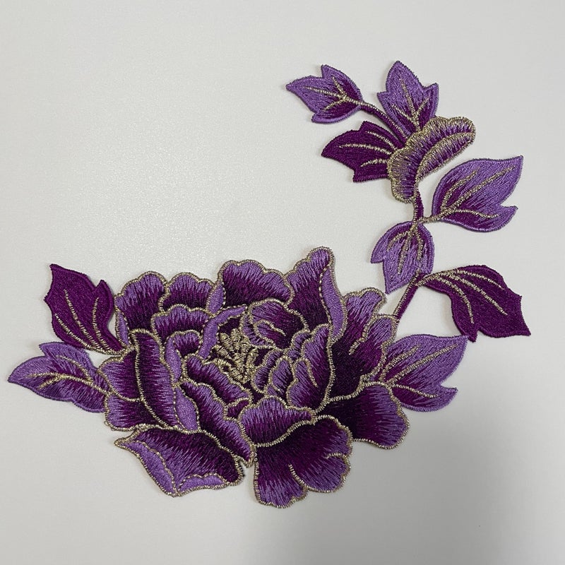 Shopdp One Pair Beautiful Peony Flower Patches, Elegant Peony Blossom Embroidered Applique for Clothes Backpacks T-Shirt Jeans Skirt Vests Scarf Hat Bag (One Pair Purple Peony) - Image 3