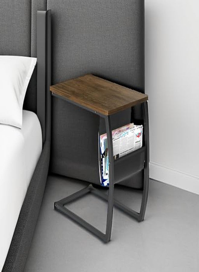 SRIWATANA Side Table End Table, Vintage C Shaped Couch Table with Side Pocket for Sofa Laptop Coffee Snack, Walnut - Image 5