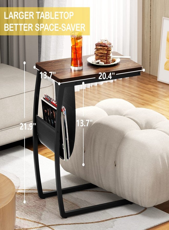 SRIWATANA Side Table End Table, Vintage C Shaped Couch Table with Side Pocket for Sofa Laptop Coffee Snack, Walnut - Image 4