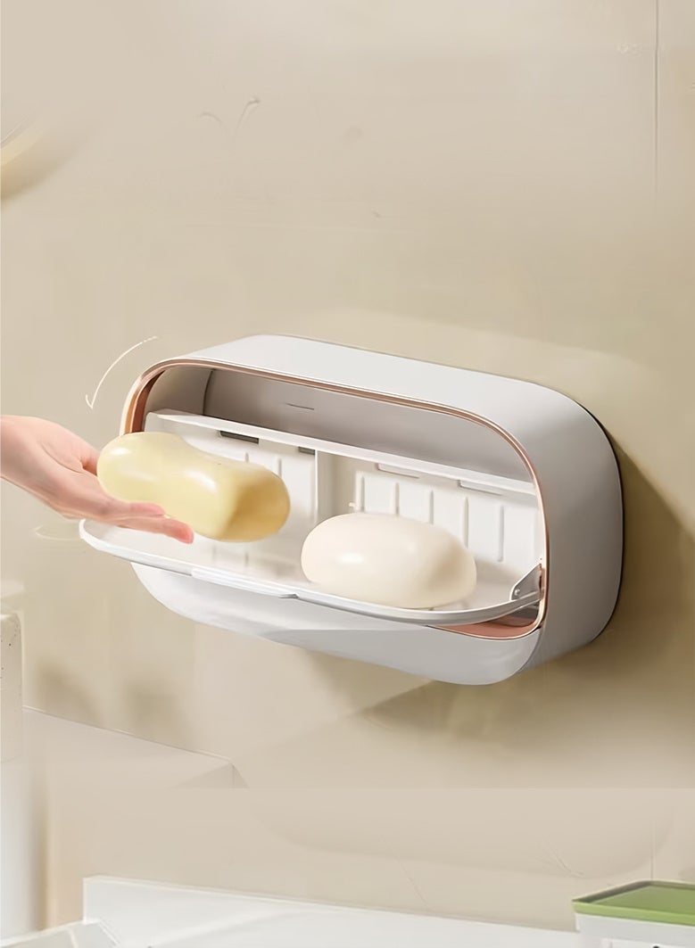 Arabash Luxury Wall-Mounted Double Soap Dish with Lid & Drip Tray – Leak-Proof No-Drill Bathroom Shelf - Image 1