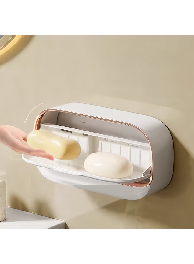 Arabash Luxury Wall-Mounted Double Soap Dish with Lid & Drip Tray – Leak-Proof No-Drill Bathroom Shelf - Image 4