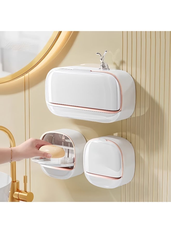 Arabash Luxury Wall-Mounted Double Soap Dish with Lid & Drip Tray – Leak-Proof No-Drill Bathroom Shelf - Image 2