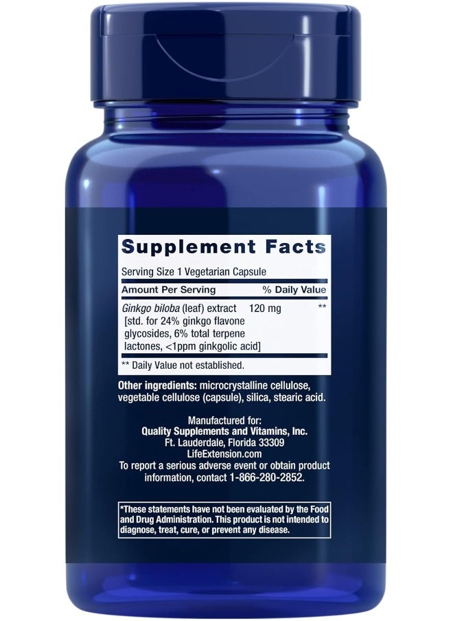 Life Extension - Life Extension Ginkgo Biloba Certified Extract - For Healthy Memory Support & Brain Cognitive Function - Ginkgo Leaf Extract Supplement Pill - Non-GMO, Gluten-Free, Vegetarian– 365 Capsules - Image 1