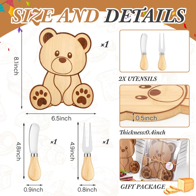 Ziliny 1 Set Baby Shower Prizes Bear Shaped Cheese Board with Cheese Knives and Forks Baby Shower Party Favors Gift Box for Wedding Bridal Birthday Gender Reveal Favor (Bamboo Color) - Image 2