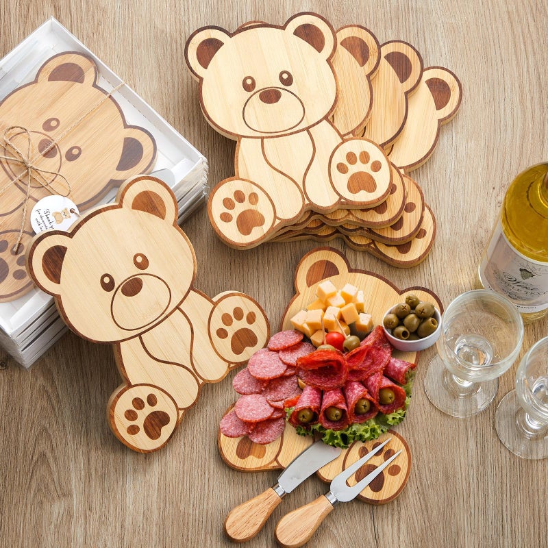 Ziliny 1 Set Baby Shower Prizes Bear Shaped Cheese Board with Cheese Knives and Forks Baby Shower Party Favors Gift Box for Wedding Bridal Birthday Gender Reveal Favor (Bamboo Color) - Image 4