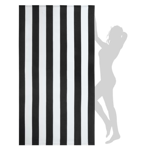 WILFA Extra Large Beach Towel - Oversized Mircofiber Beach Towel 40'' x 70'', XL Striped Lightweight Pool Towel, Big Cabana Swim Travel Towel for Adults Mens Women,Black - Image 1