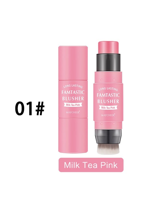 MAYCHEER Long Lasting, Famtastic Blusher, Cream Blush Stick with Brush - Waterproof Blush Makeup - Long Lasting 2 In 1 Cheek Blush And Lip Tint And Eye Shadow Makeup Stick - Cream Blush Makeup for All Skin Tones（01#Milk Tea Pink） - Image 2