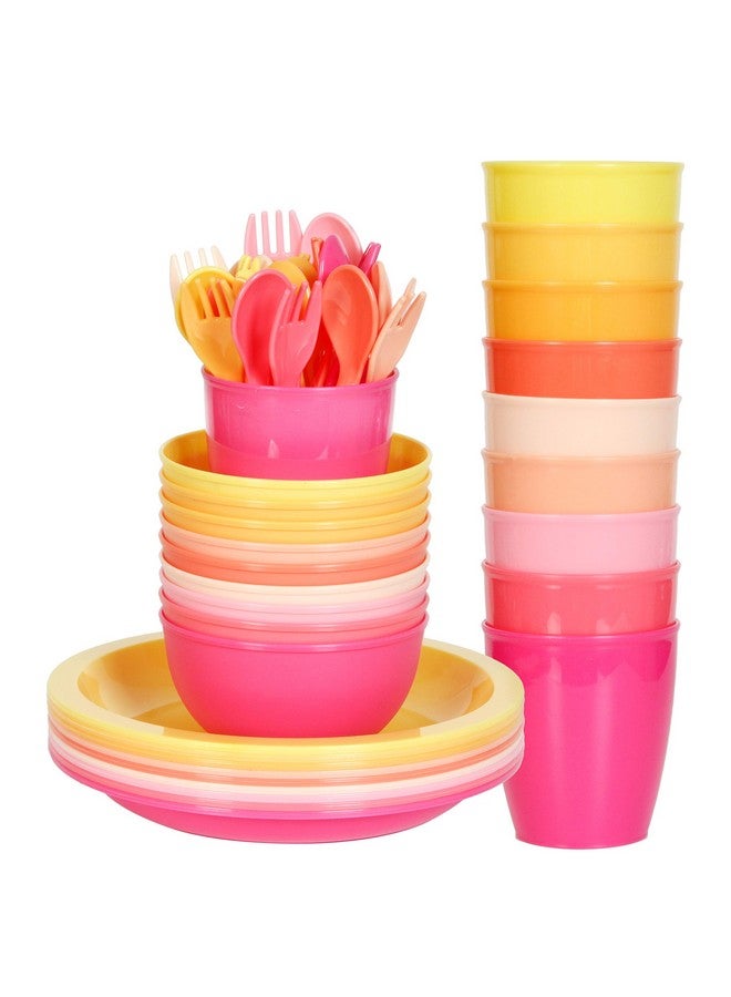 Youngever 54 pcs Plastic Kids Dinnerware Set of 9 in 9 Peach Colors, Toddler Safe, Microwave Safe, Dishwasher Safe, Durable and Reusable - Image 1