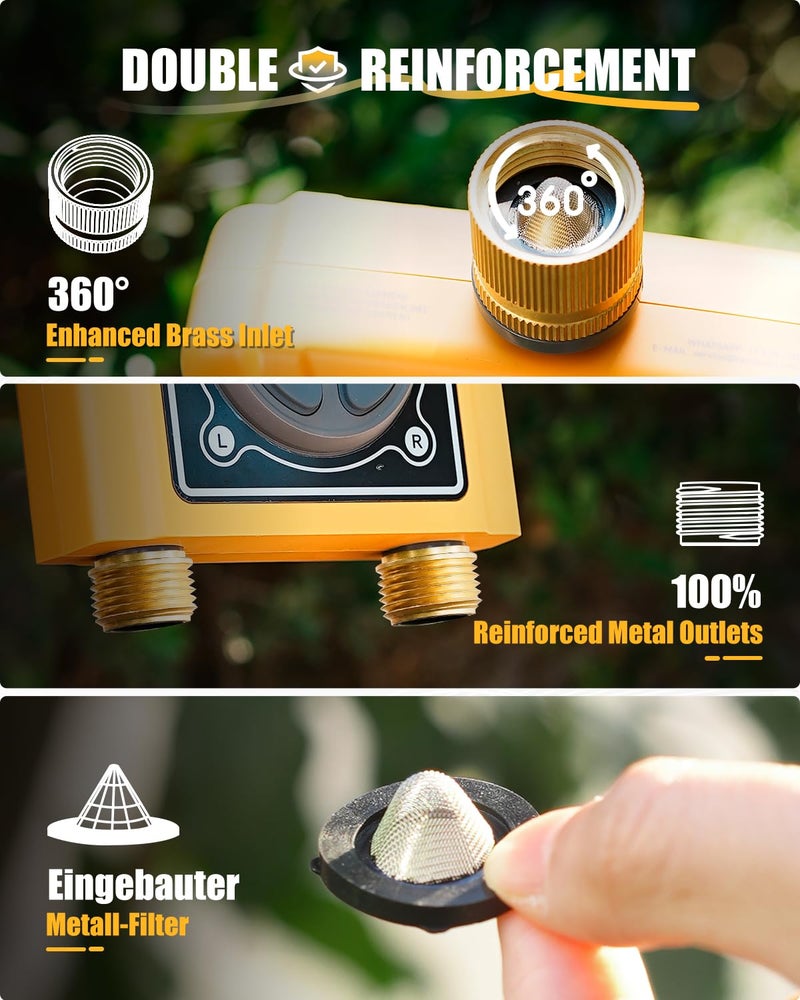 RAINPOINT WiFi Water Timer with Brass Inlet & Outletï¼Œ2 Zone WiFi Hose Timer for Lawn,WiFi Sprinkler Controller via APP/Voice Control,Automatic Watering System by Time/Weather/Quantity/Soil Moisture - Image 2