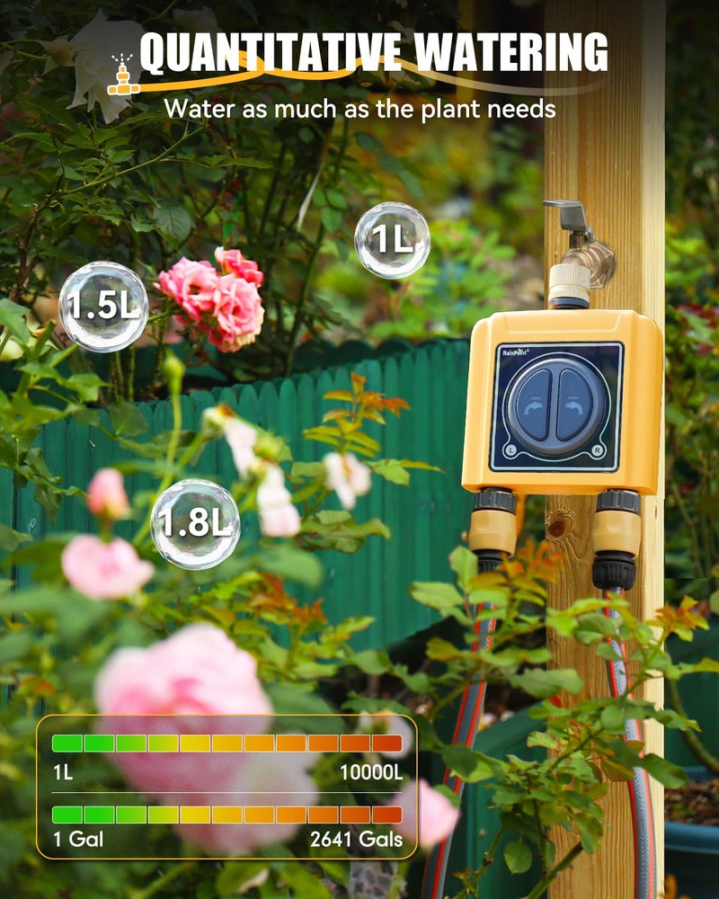 RAINPOINT WiFi Water Timer with Brass Inlet & Outletï¼Œ2 Zone WiFi Hose Timer for Lawn,WiFi Sprinkler Controller via APP/Voice Control,Automatic Watering System by Time/Weather/Quantity/Soil Moisture - Image 5