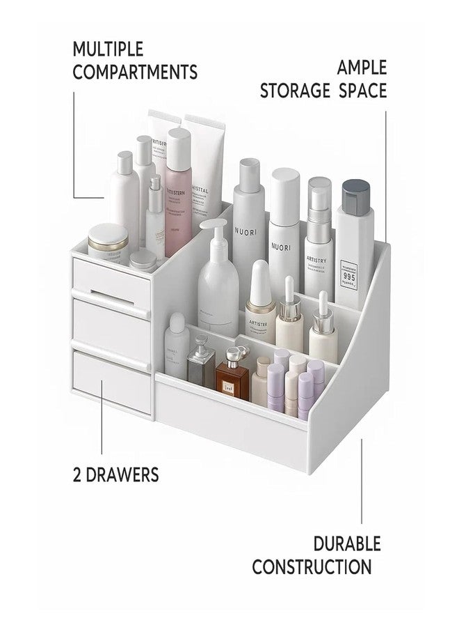 Scribify Makeup Organizer Box with 3 Drawers & Dustproof Lid – Transparent Cosmetic Storage Box for Skincare, Perfumes, Jewelry Accessories – Organizer for Dressing Table (White-Black) (3, WHITEE) - Image 3
