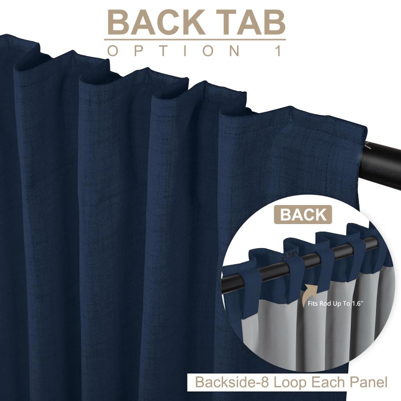 100% Blackout Shield Linen Blackout Curtains for Bedroom 84 Inches Long, Back Tab/Rod Pocket Living Room Drapes, Thermal Insulated Blackout Curtains 2 Panels Set, 50" W x 84" L, Midnight Blue - Image 3