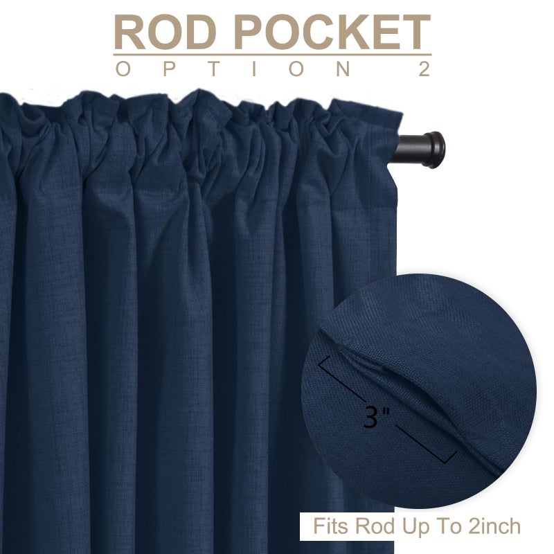 100% Blackout Shield Linen Blackout Curtains for Bedroom 84 Inches Long, Back Tab/Rod Pocket Living Room Drapes, Thermal Insulated Blackout Curtains 2 Panels Set, 50" W x 84" L, Midnight Blue - Image 4