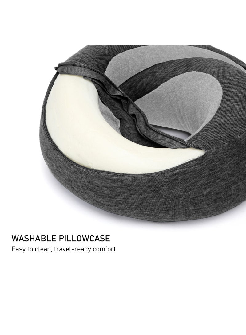 TOM CRUISER Roll-Up Memory Foam Travel Neck Pillow, Compact U-Shaped Cervical Support Pillow with Snap Closure, Breathable Knit Cover & Removable Washable Shell, Dark Grey - Image 3