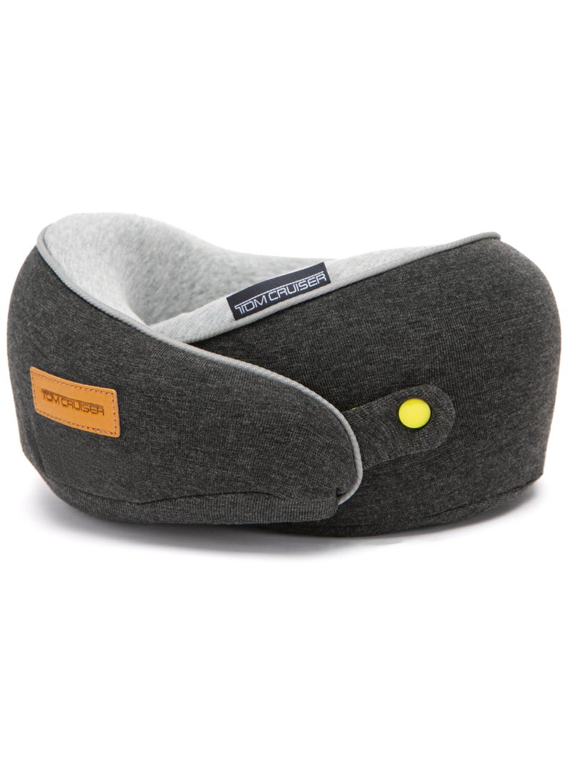 TOM CRUISER Roll-Up Memory Foam Travel Neck Pillow, Compact U-Shaped Cervical Support Pillow with Snap Closure, Breathable Knit Cover & Removable Washable Shell, Dark Grey - Image 1
