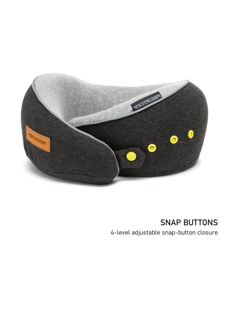 TOM CRUISER Roll-Up Memory Foam Travel Neck Pillow, Compact U-Shaped Cervical Support Pillow with Snap Closure, Breathable Knit Cover & Removable Washable Shell, Dark Grey - Image 2