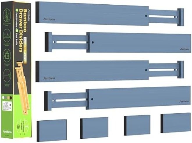 ANTOWIN Bamboo Drawer Dividers Organizers, Drawer Separators Splitter,17-22 inches Long Adjustable Spring-loaded Organizer for Large Utensil, Clothes, Tools Drawers(yellow)