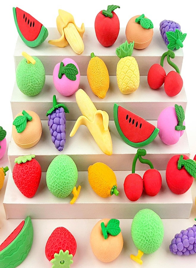 Satomoto 30 pcs Fruit Erasers for Kids Desk Pet Classroom Prizes,3D Take Apart Pencil Erasers Cute Puzzle Erasers for Kids Class Treasure Box,Game Rewards,Party Favors - Image 1