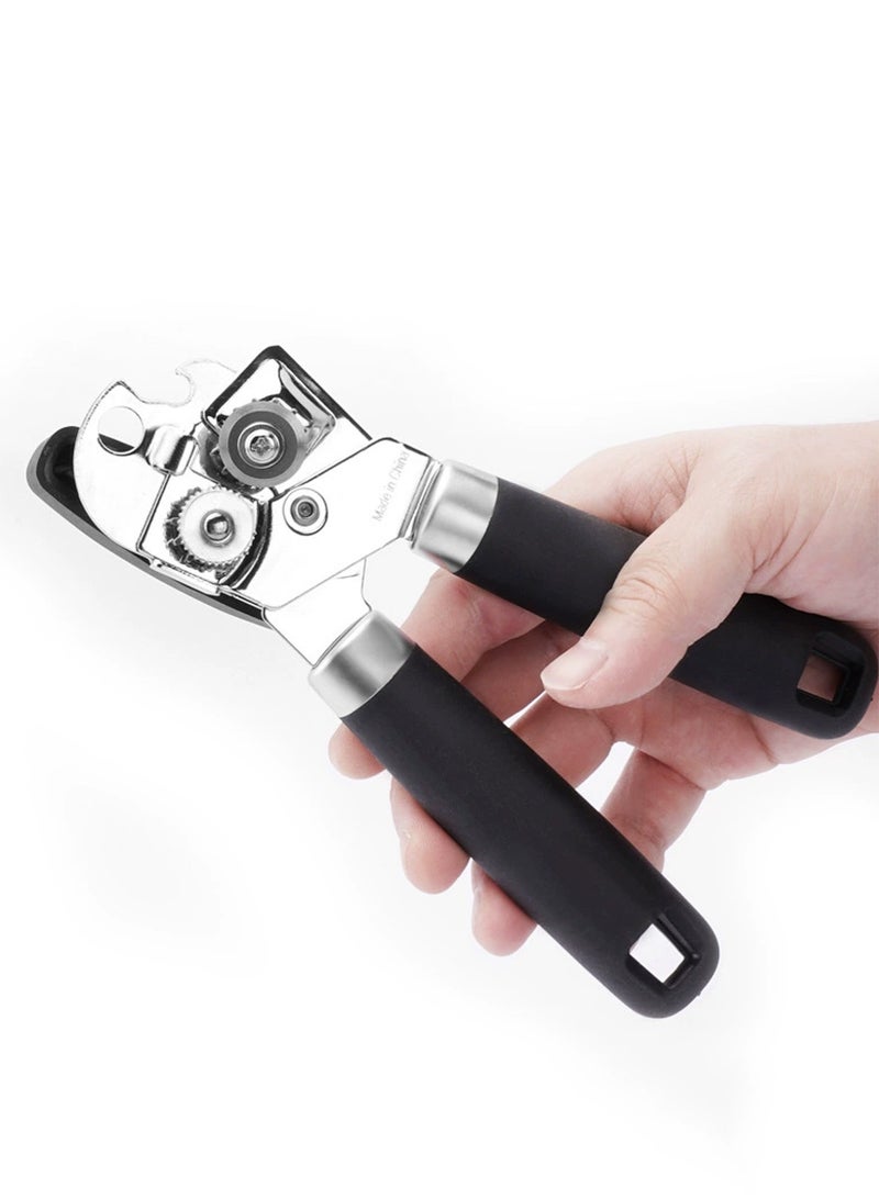LOOPITYS Bottle opener manual bottle opener, bottle opener, black, smooth edge cutting after opening can, heavy-duty can opener, comfortable and soft handle, built-in bottle opener, suitable for opening various cans - Image 1