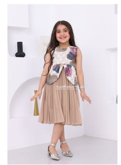Luxury children's dress designed in an elegant and attractive style suitable for parties and special occasions. It features a unique design in the form of a jacket and skirt.