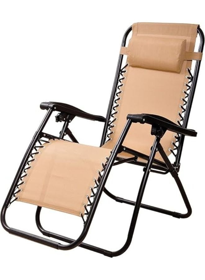 Harmony Home Harmoney Home Foldable Zero Gravity Camping Chair – Adjustable Outdoor Lounge Chair with Pillow & Cup Holders – Beige Alloy Steel Frame (170 x 65 x 77 cm)  - Image 1