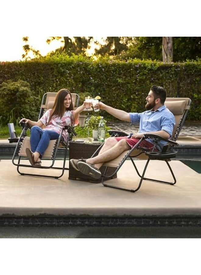 Harmony Home Harmoney Home Foldable Zero Gravity Camping Chair – Adjustable Outdoor Lounge Chair with Pillow & Cup Holders – Beige Alloy Steel Frame (170 x 65 x 77 cm)  - Image 2