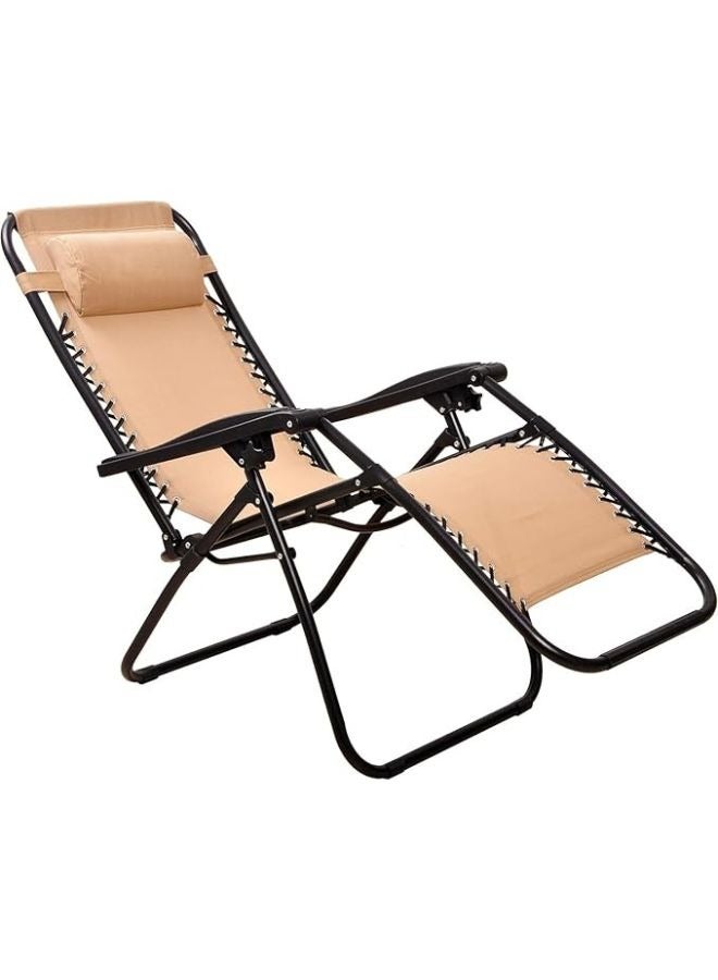 Harmony Home Harmoney Home Foldable Zero Gravity Camping Chair – Adjustable Outdoor Lounge Chair with Pillow & Cup Holders – Beige Alloy Steel Frame (170 x 65 x 77 cm)  - Image 3