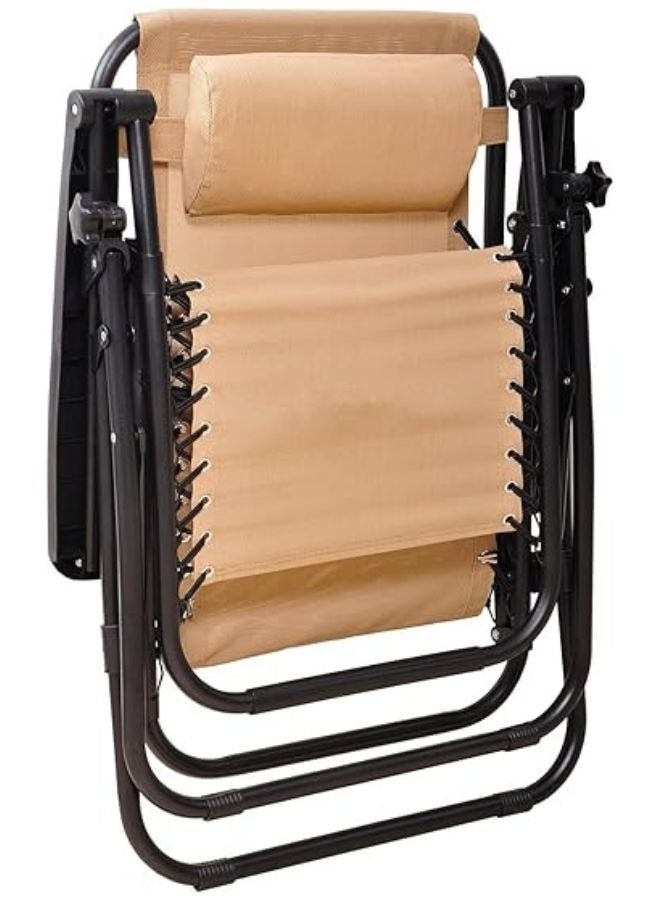 Harmony Home Harmoney Home Foldable Zero Gravity Camping Chair – Adjustable Outdoor Lounge Chair with Pillow & Cup Holders – Beige Alloy Steel Frame (170 x 65 x 77 cm)  - Image 5