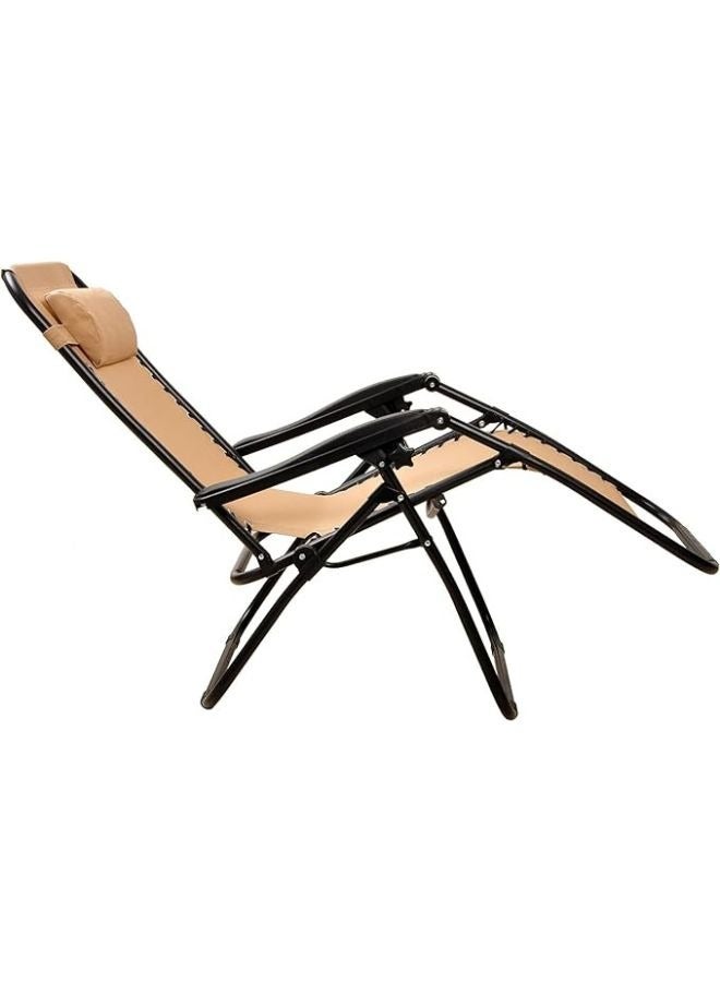 Harmony Home Harmoney Home Foldable Zero Gravity Camping Chair – Adjustable Outdoor Lounge Chair with Pillow & Cup Holders – Beige Alloy Steel Frame (170 x 65 x 77 cm)  - Image 4